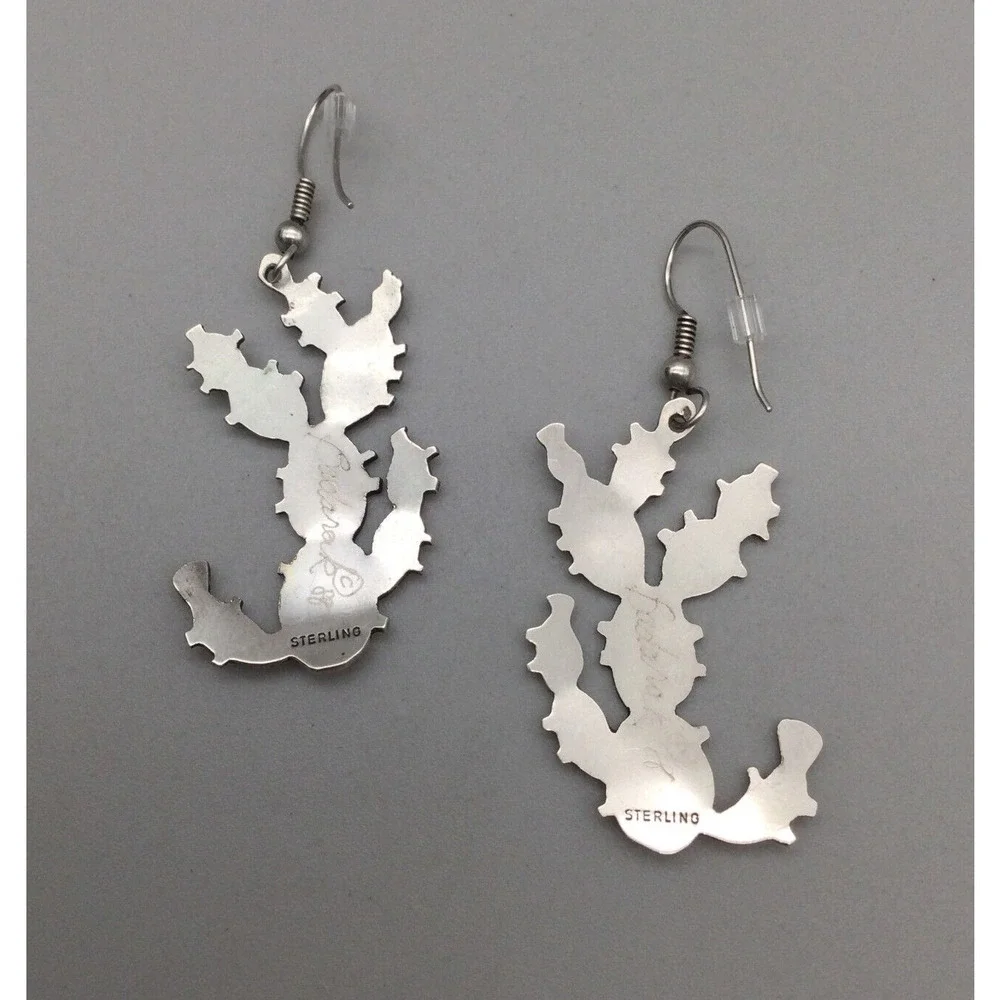 Vtg Trina Badarak Earrings Prickly Pear Cactus Sterling Silver Dangle 1988 7.2g - Picture 9 of 13